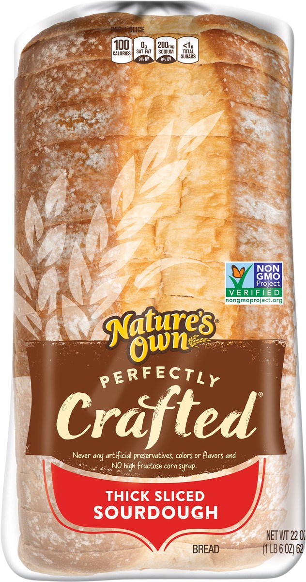 slide 7 of 7, Nature's Own Perfectly Crafted Sourdough Bread, Thick Sliced Non-GMO Sourdough Bread, 22 oz Loaf, 22 oz