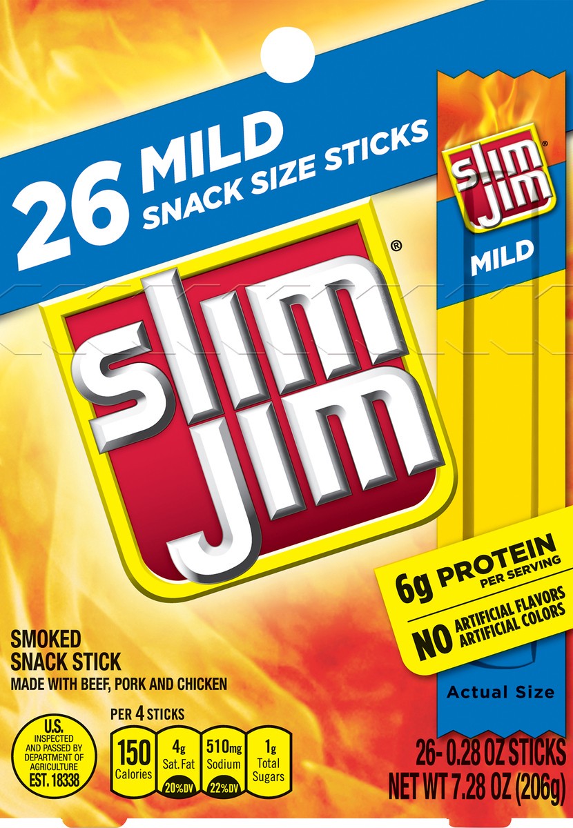 slide 1 of 5, Slim Jim Snack Size Smoked Mild Snack Stick 26 ea, 26 ct