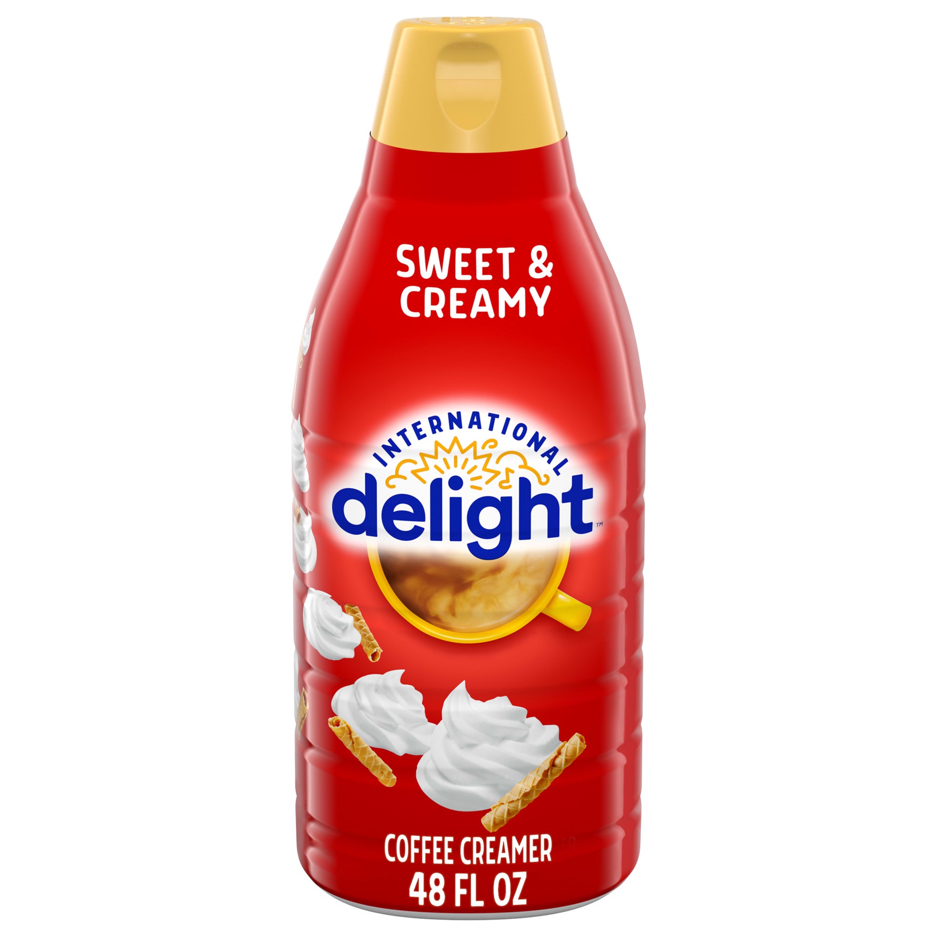 slide 1 of 9, International Delight Coffee Creamer, Sweet & Creamy, Refrigerated Flavored Creamer, 48 FL OZ Bottle, 48 fl oz