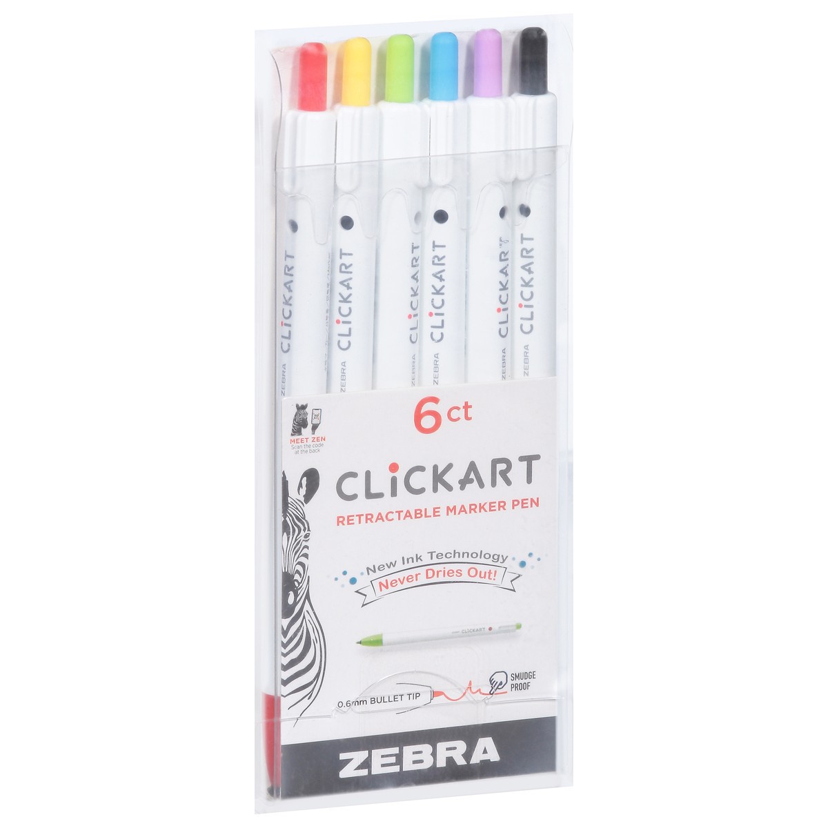 slide 8 of 9, Zebra ClickArt Retractable Marker Pen 0.6mm Assorted, 6 ct