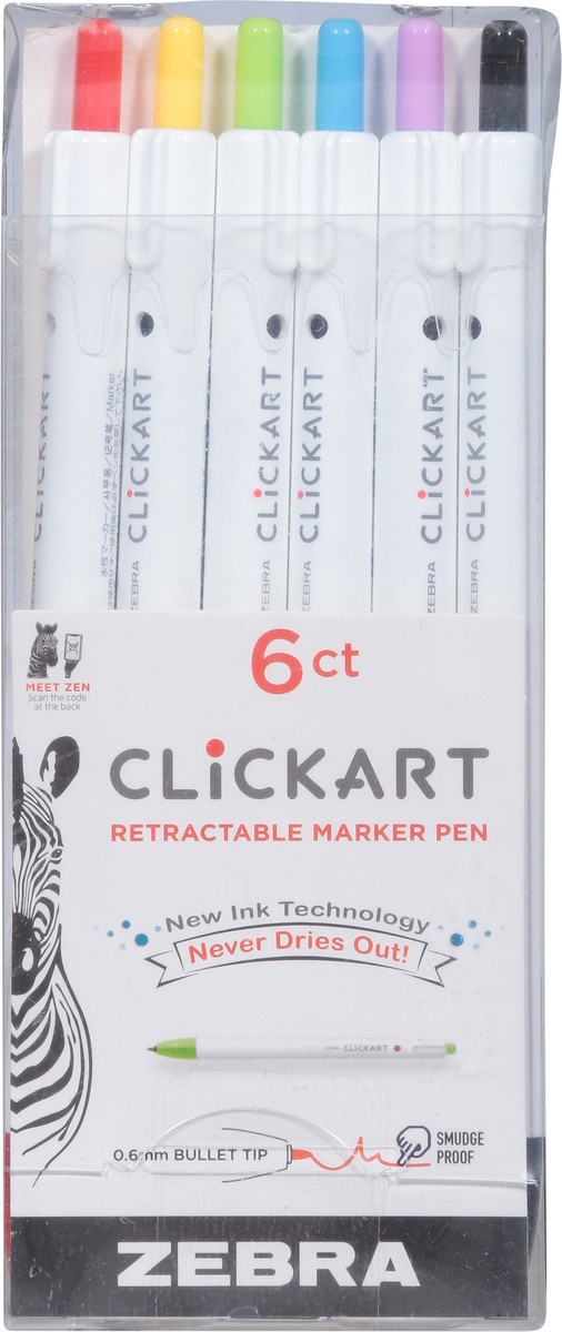 slide 3 of 9, Zebra ClickArt Retractable Marker Pen 0.6mm Assorted, 6 ct