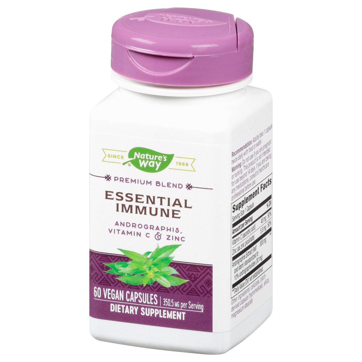 slide 3 of 9, Nature's Way Essential Immune, Supports Immune Health*, Andrographis, Vitamin C, Zinc, 60 Capsules , 60 ct