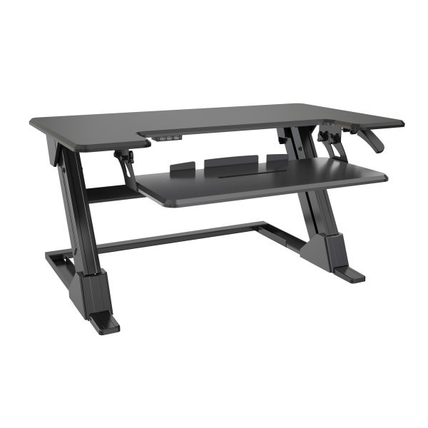 slide 2 of 2, Realspace® P20 Standing Desk Converter With USB And Keyboard Tray, 19-3/10""H x 35-2/5""W x 23-1/5""D, Black, 1 ct