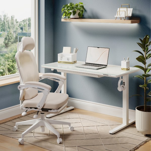 slide 10 of 10, Realspace® 48""W Glass-Top Electric Height-Adjustable Standing Desk, White, 1 ct