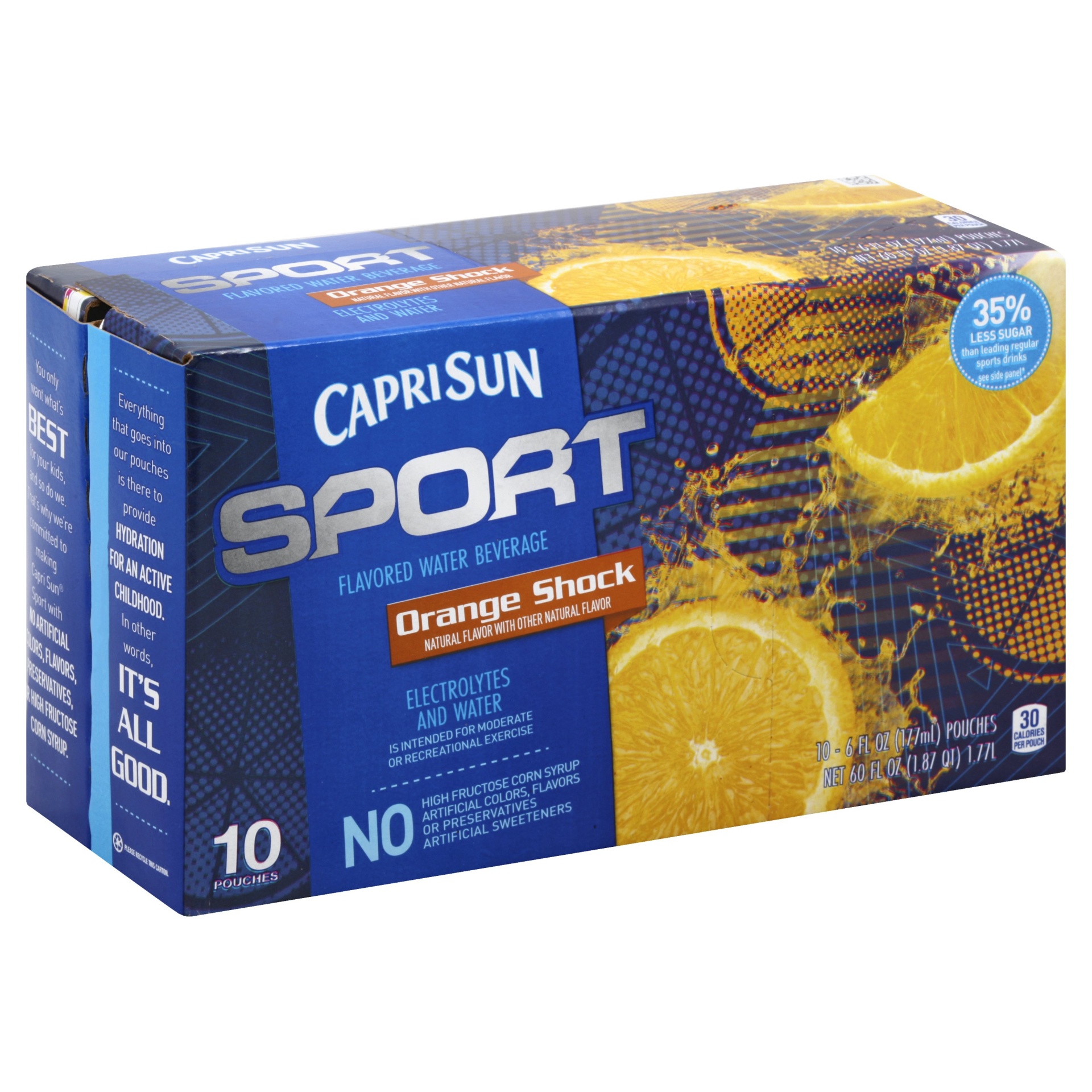 slide 1 of 8, Capri Sun Sport Orange Shock Flavored Water Beverage 10 - 6 fl oz Pouches, 10 ct; 6 fl oz