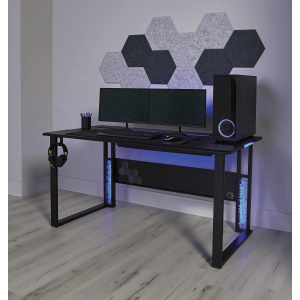 slide 1 of 10, RS Gaming™ Mergence 60""W RGB Gaming Computer Desk With 10 Acoustic Panels, Black, 1 ct