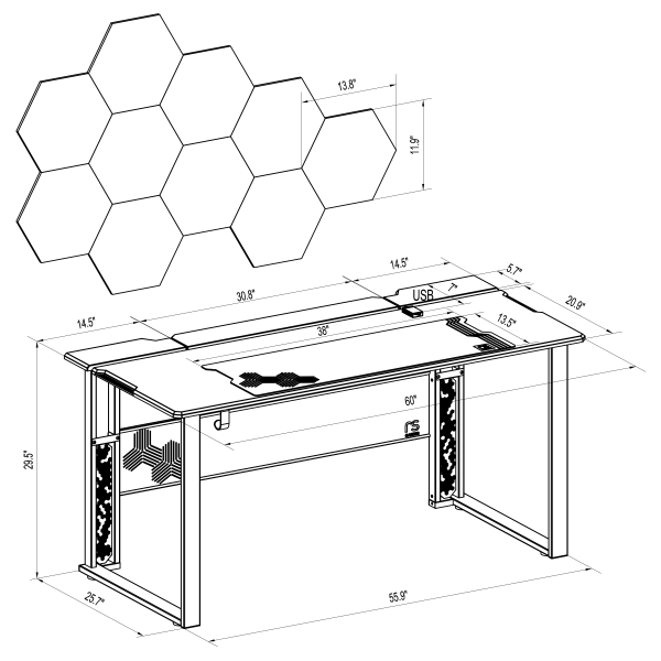 slide 10 of 10, RS Gaming™ Mergence 60""W RGB Gaming Computer Desk With 10 Acoustic Panels, Black, 1 ct