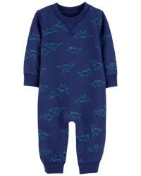 Carter's Baby Dinosaur Print French Terry Long-Sleeve Jumpsuit - Blue Navy 12M