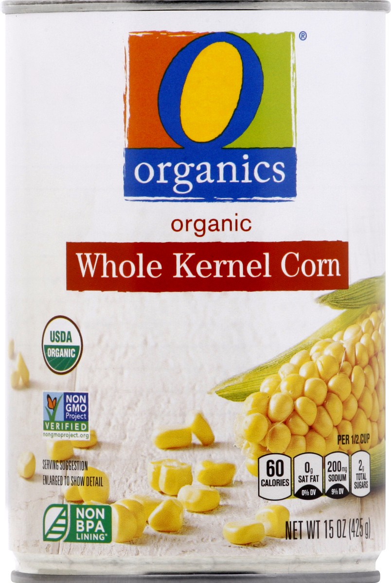 slide 1 of 13, O Organics Organic Whole Kernel Corn, 15.25 oz