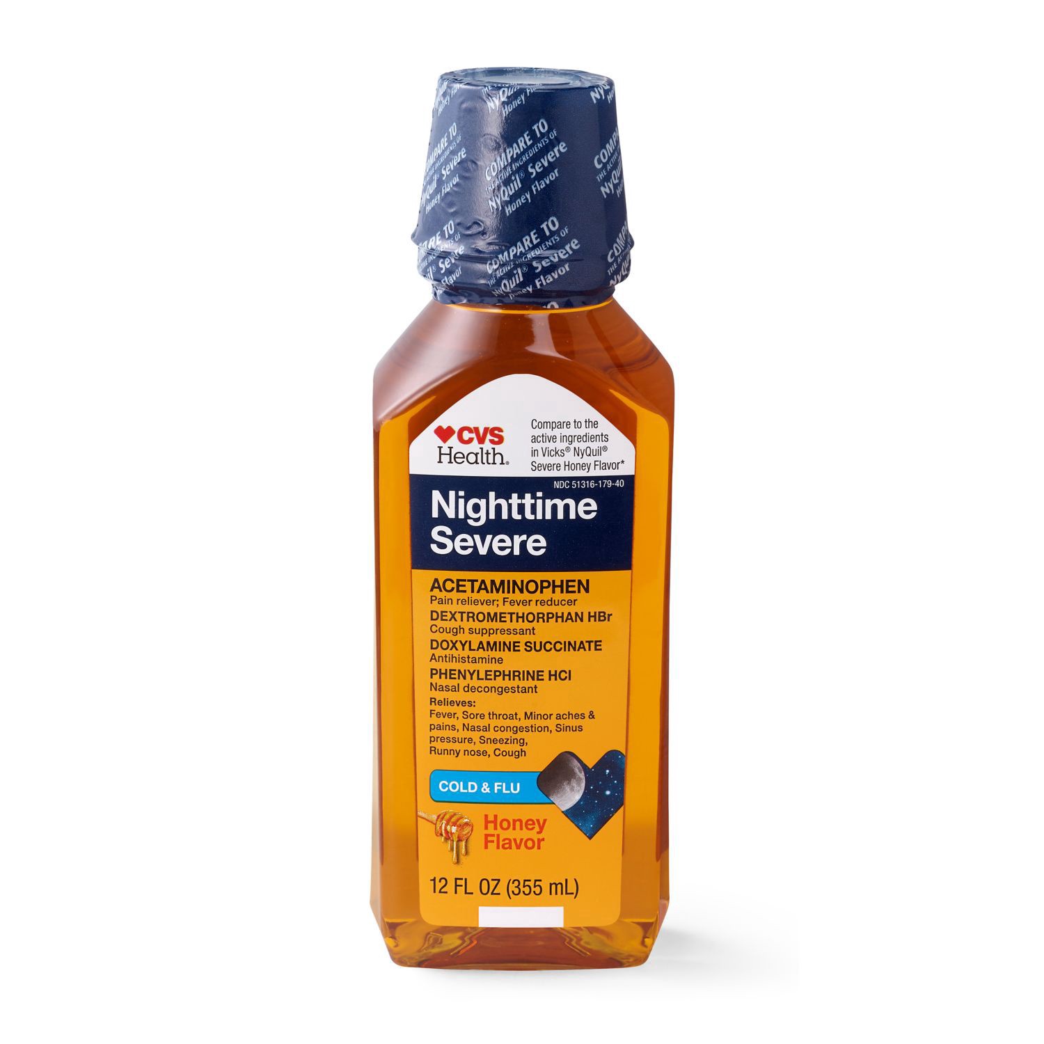 slide 1 of 9, CVS Health Nighttime Severe Cold & Flu Relief Honey Liquid, 12 oz