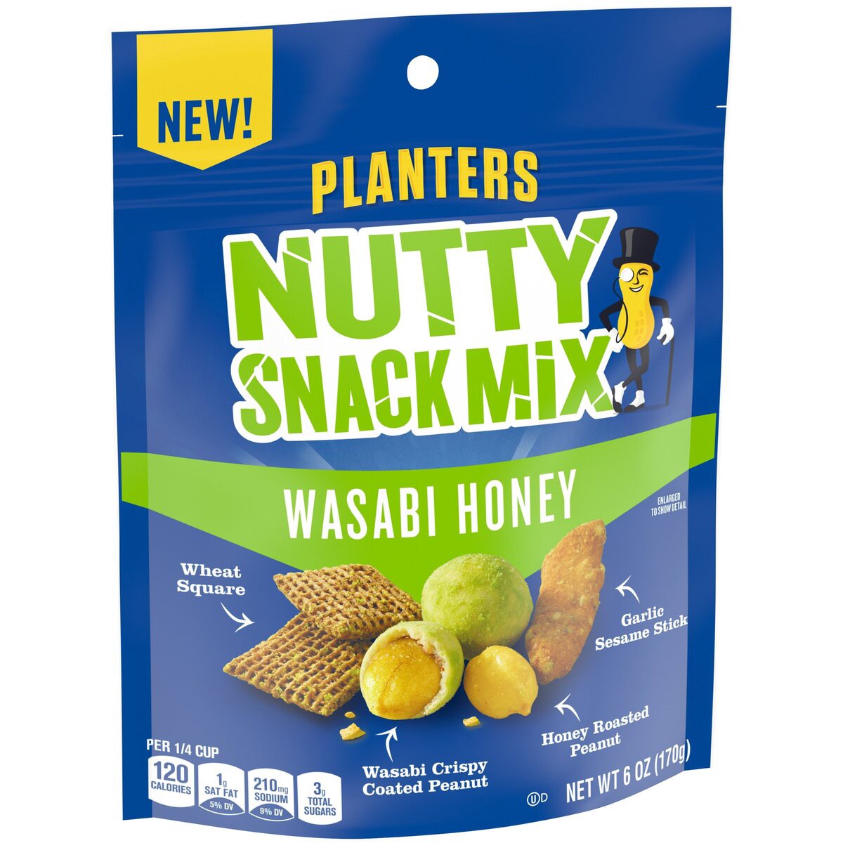 slide 2 of 8, Planters Wasabi Honey Nutty Snack Mix with Peanuts, Sesame Sticks & Wheat Squares, 6 oz Bag, 170 g