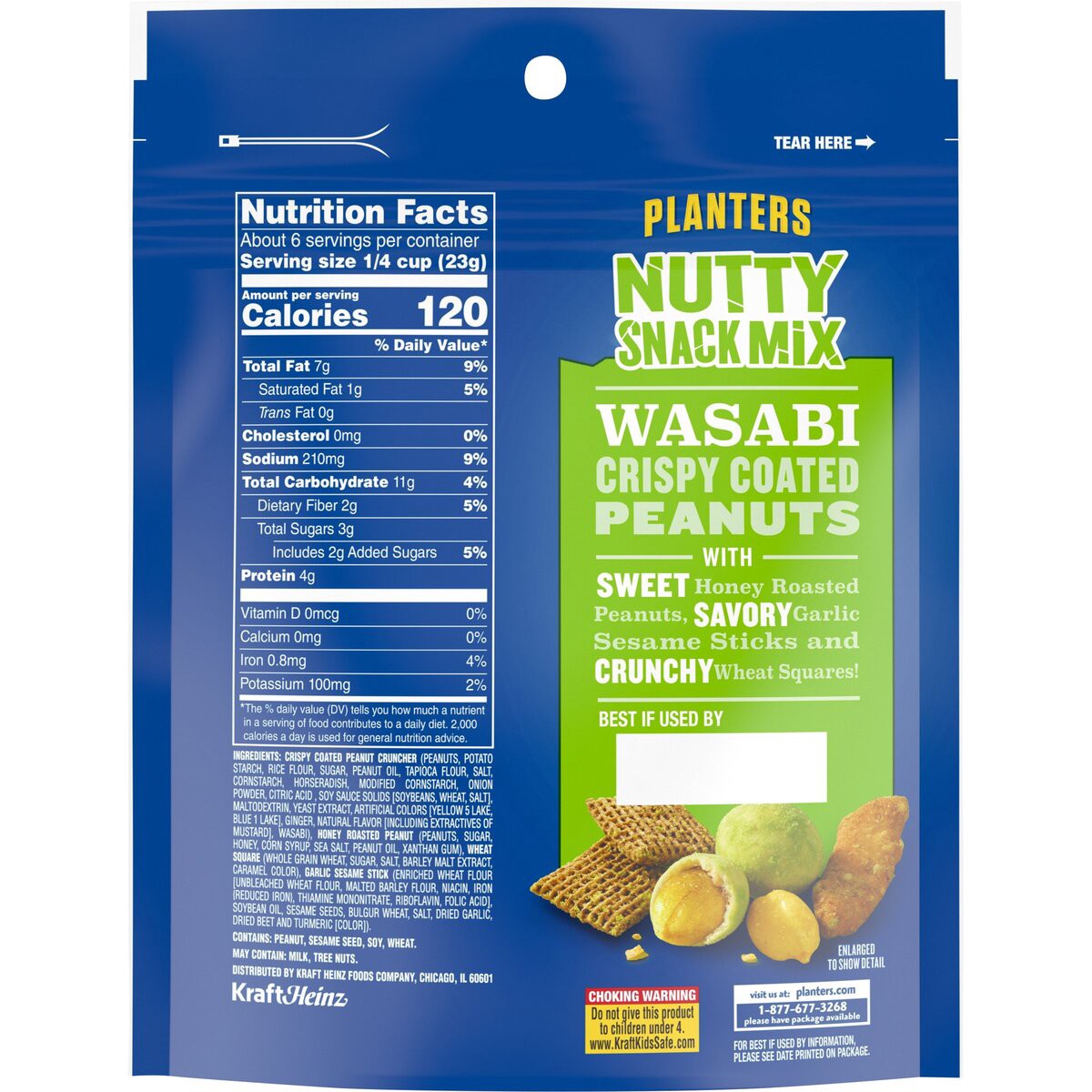 slide 8 of 8, Planters Wasabi Honey Nutty Snack Mix with Peanuts, Sesame Sticks & Wheat Squares, 6 oz Bag, 170 g