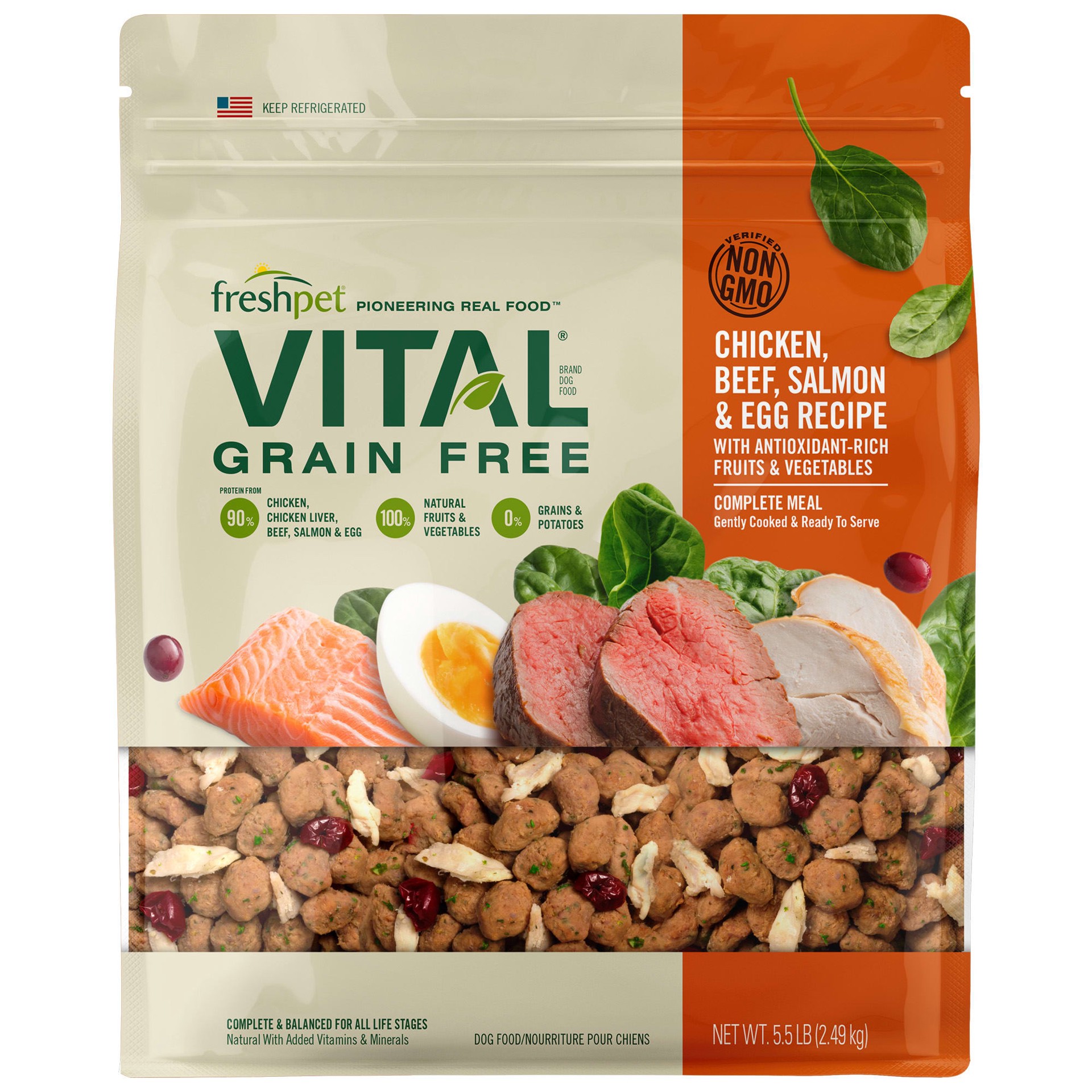 slide 1 of 1, Freshpet Vital Complete Meals Chicken, Beef, Salmon & Egg Recipe for Dogs, 5.5 lb