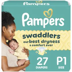 Pampers Swaddlers Diapers, Size P (up to 6 lbs), 27 Count, Absorbent, Keeps Baby Dry and Comfortable, Pediatrician Recommended Skin Safe Disposable Baby Diaper
