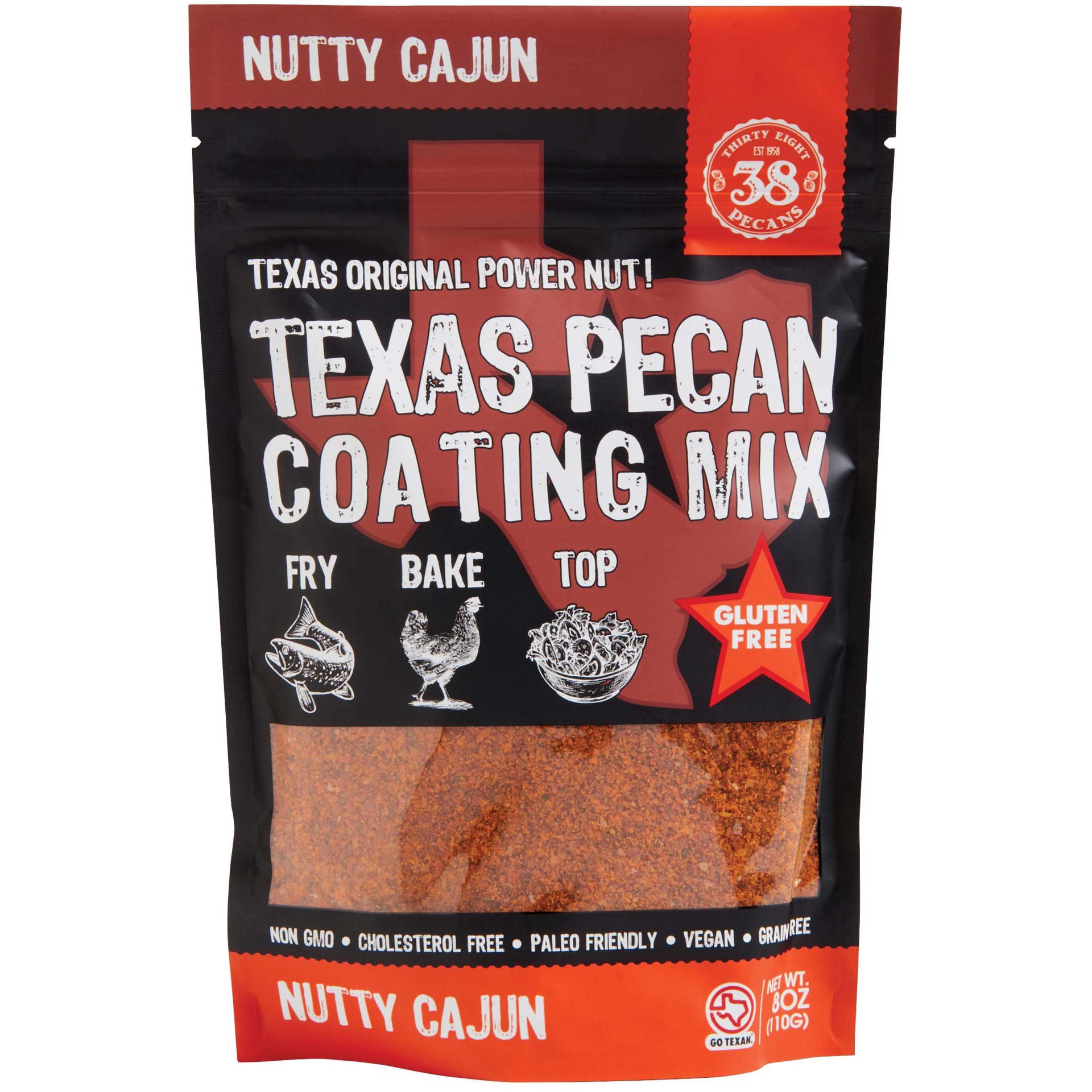 slide 1 of 1, 38 Pecans Nutty Cajun Texas Pecan Coating Mix, 8 oz