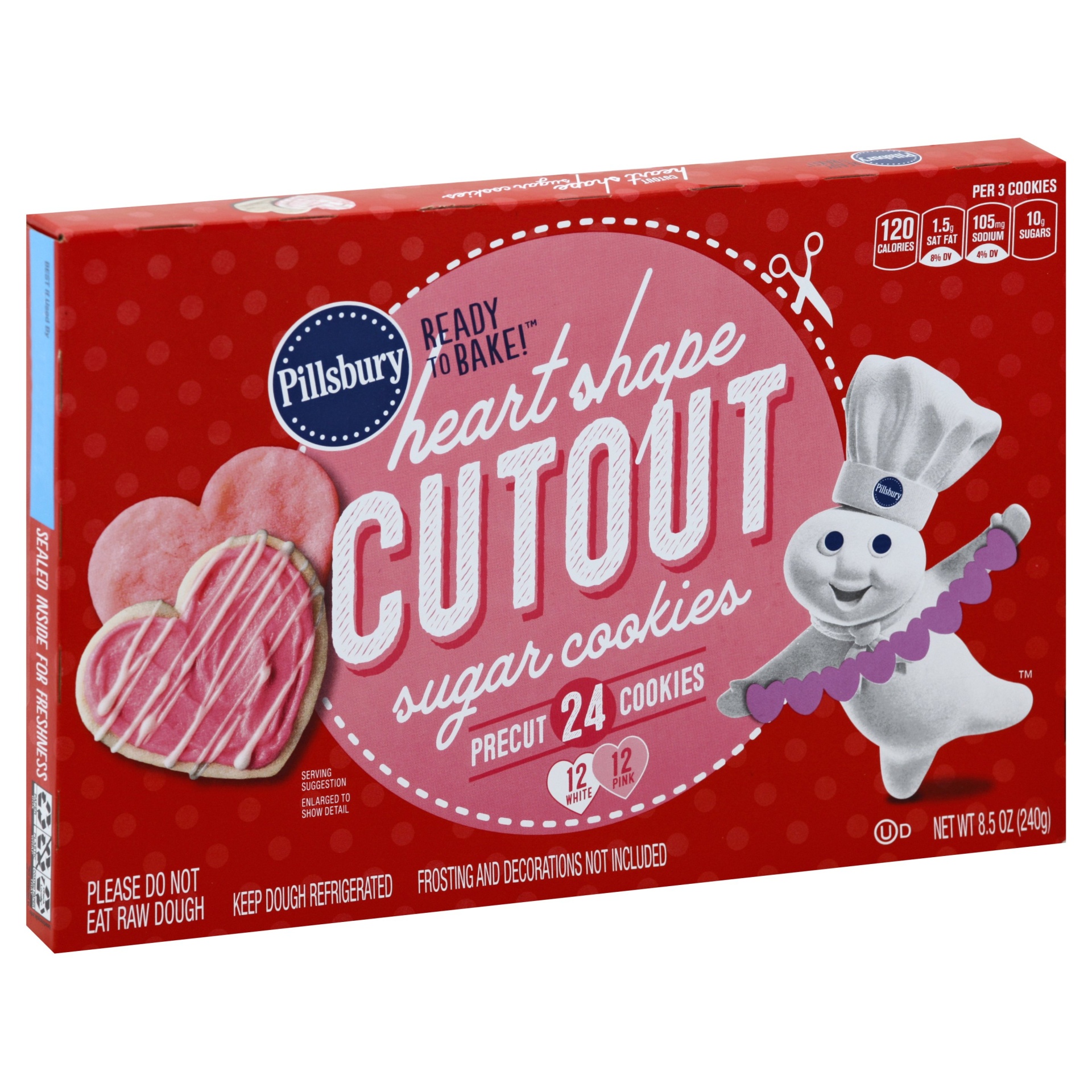 slide 1 of 1, Pillsbury Ready To Bake Hearts Shape Cutout Sugar Cookies Box, 8.5 oz