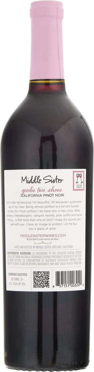 slide 8 of 12, Middle Sister Wines Non-Vintage Goodie Two-Shoes Pinot Noir, California, 750ml, 750 ml