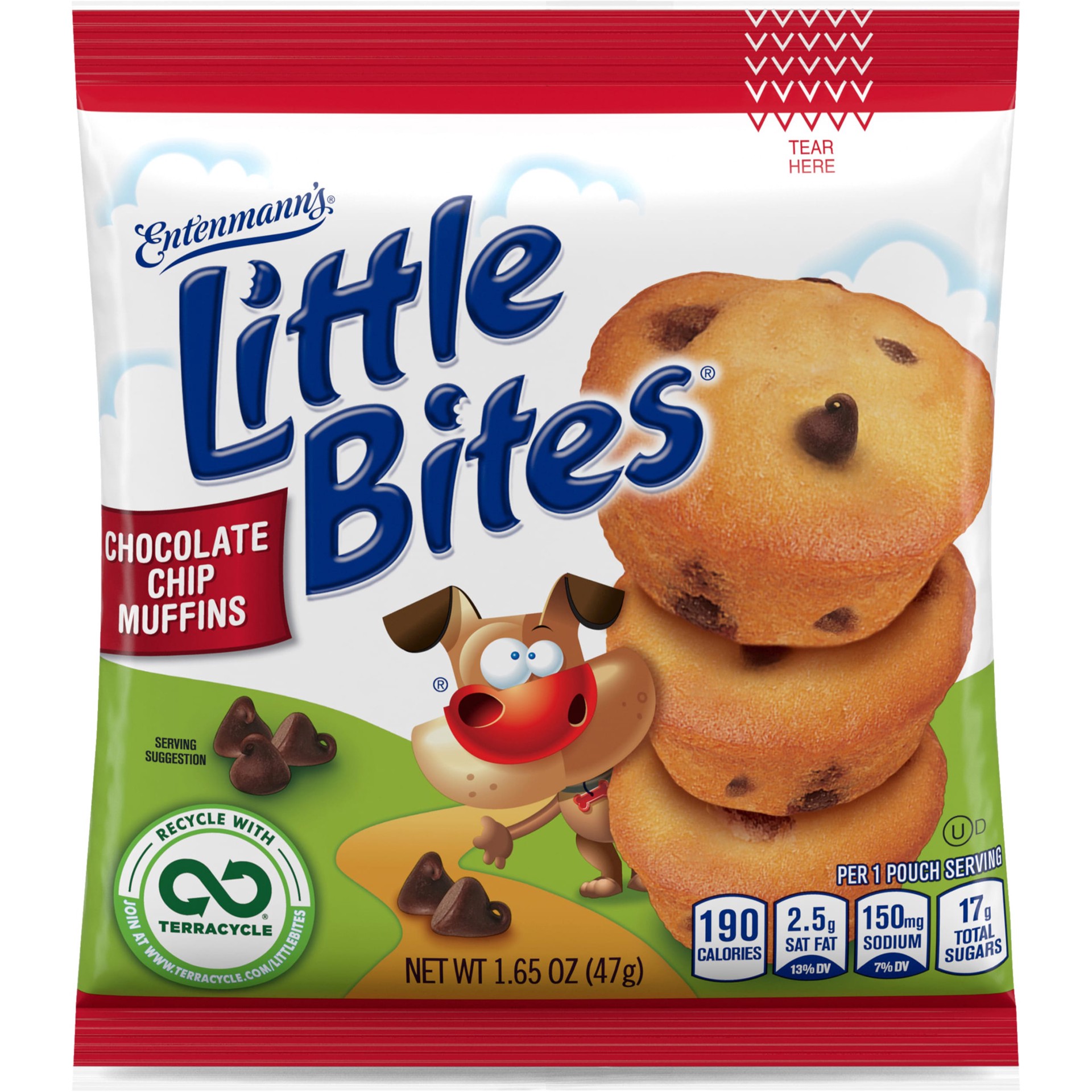 slide 1 of 3, Entenmann's Little Bites Chocolate Chip Muffins, 1.65 oz, Soft Mini Muffins, Pouch, 4 ct