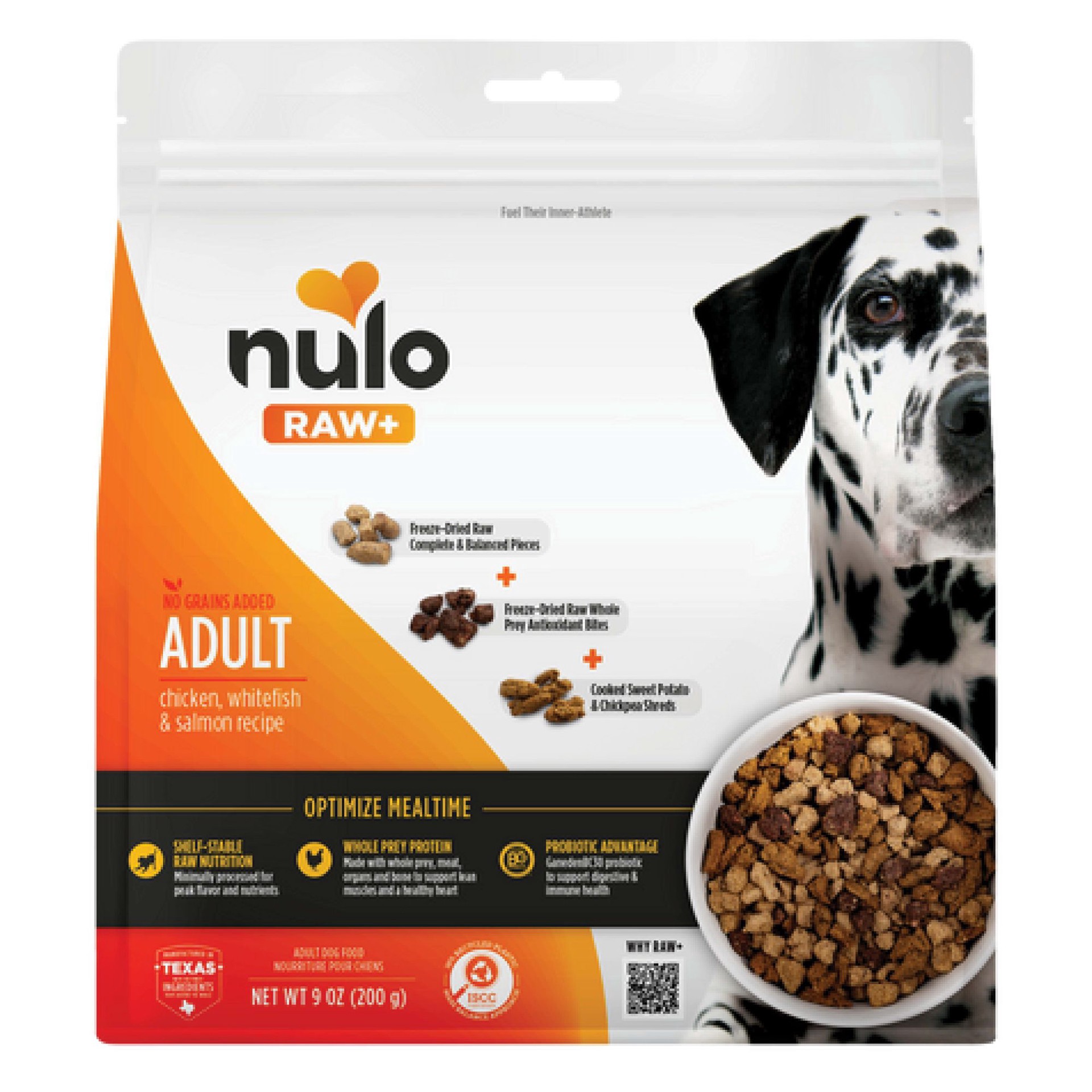 slide 1 of 1, Nulo Raw+ Adult Dog Food - Freeze Dried, Grain Free, Chicken, Whitefish & Salmon, 9 oz