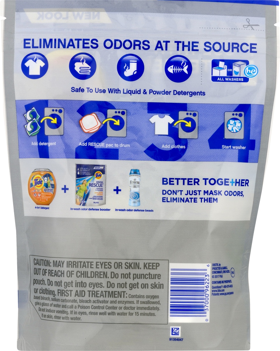 slide 9 of 9, Tide Odor Rescue 18 Loads With Febreze Odor Defense In-Wash Laundry Booster Pacs, 14 oz