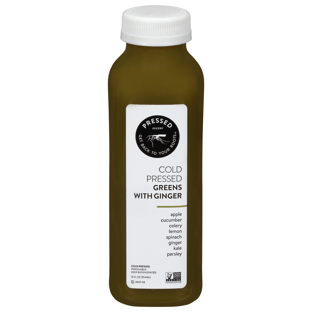 slide 1 of 10, Pressed Juicery Cold Pressed Greens with Ginger Juice 12 fl oz, 