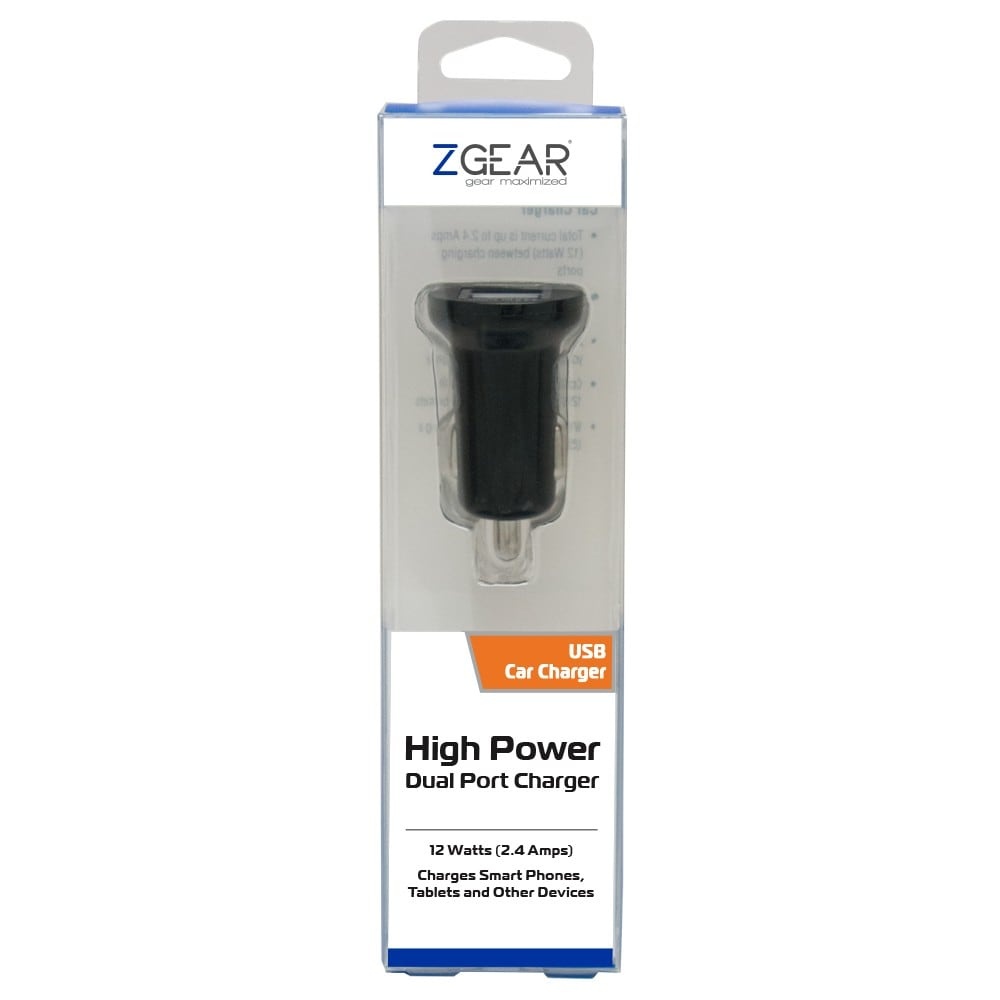 slide 1 of 1, Zgear Dual Usb Car Charger - Black, 1 ct