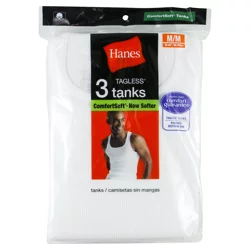 Hanes Tagless Tanks Medium (38-40) 3 ea