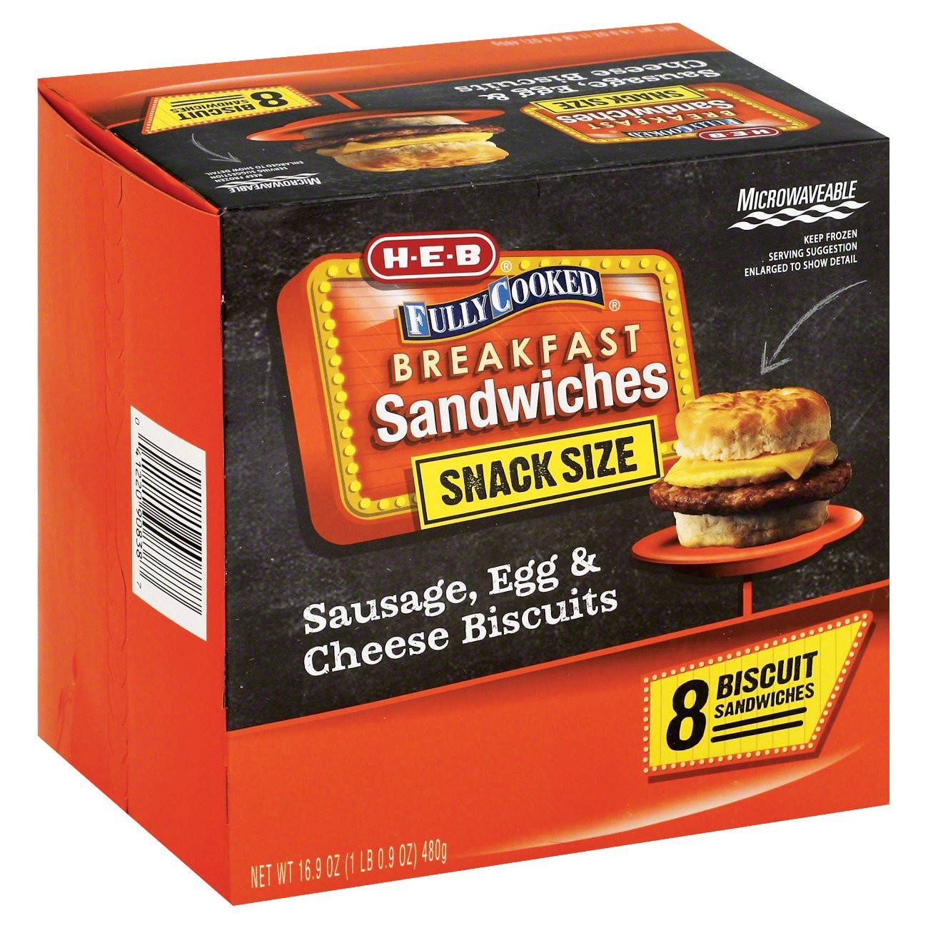 slide 1 of 1, H-E-B Fully Cooked Sausage Egg and Cheese Biscuits, 8 ct