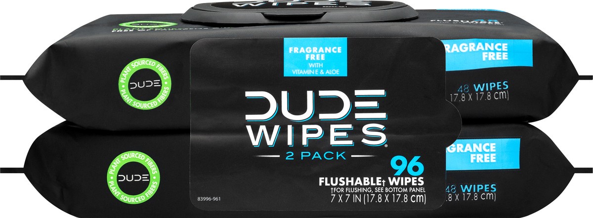 slide 11 of 11, DUDE Extra Large Fragrance Free Flushable Wipes 2 - 48 Wipe Packs, 2 ct