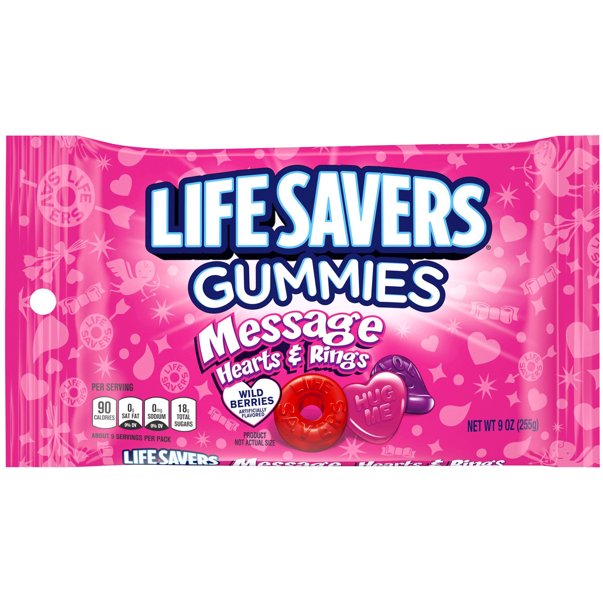 slide 1 of 5, LIFE SAVERS Wild Berries Gummies Message Hearts and Rings Valentine Candy (9-Oz. Package), 9 oz