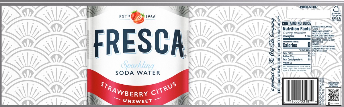 slide 6 of 8, Fresca Strawberry Citrus Sparkling Soda Water, 12 ct; 12 fl oz