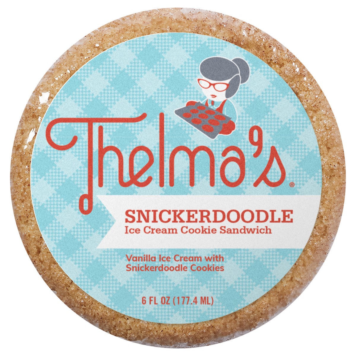 slide 1 of 14, Thelma's Snickerdoodle with Vanilla Ice Cream Sandwich 6 Fluid Ounce, 6 fl oz