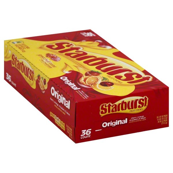 slide 1 of 1, Starburst Original Full Size Fruity Chews Candy, 2.07 oz Bag (36 Pack), 74.52 oz