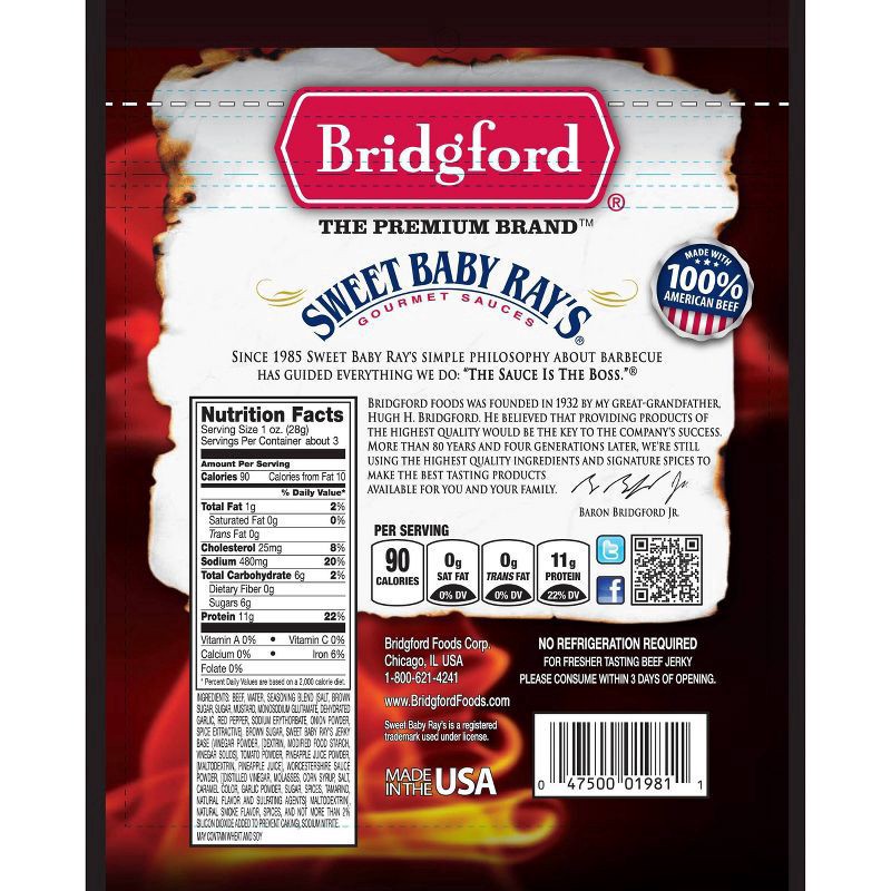 slide 2 of 2, Bridgford Sweet Baby Ray's Original Beef Jerky, 2.85 oz, 2.85 oz