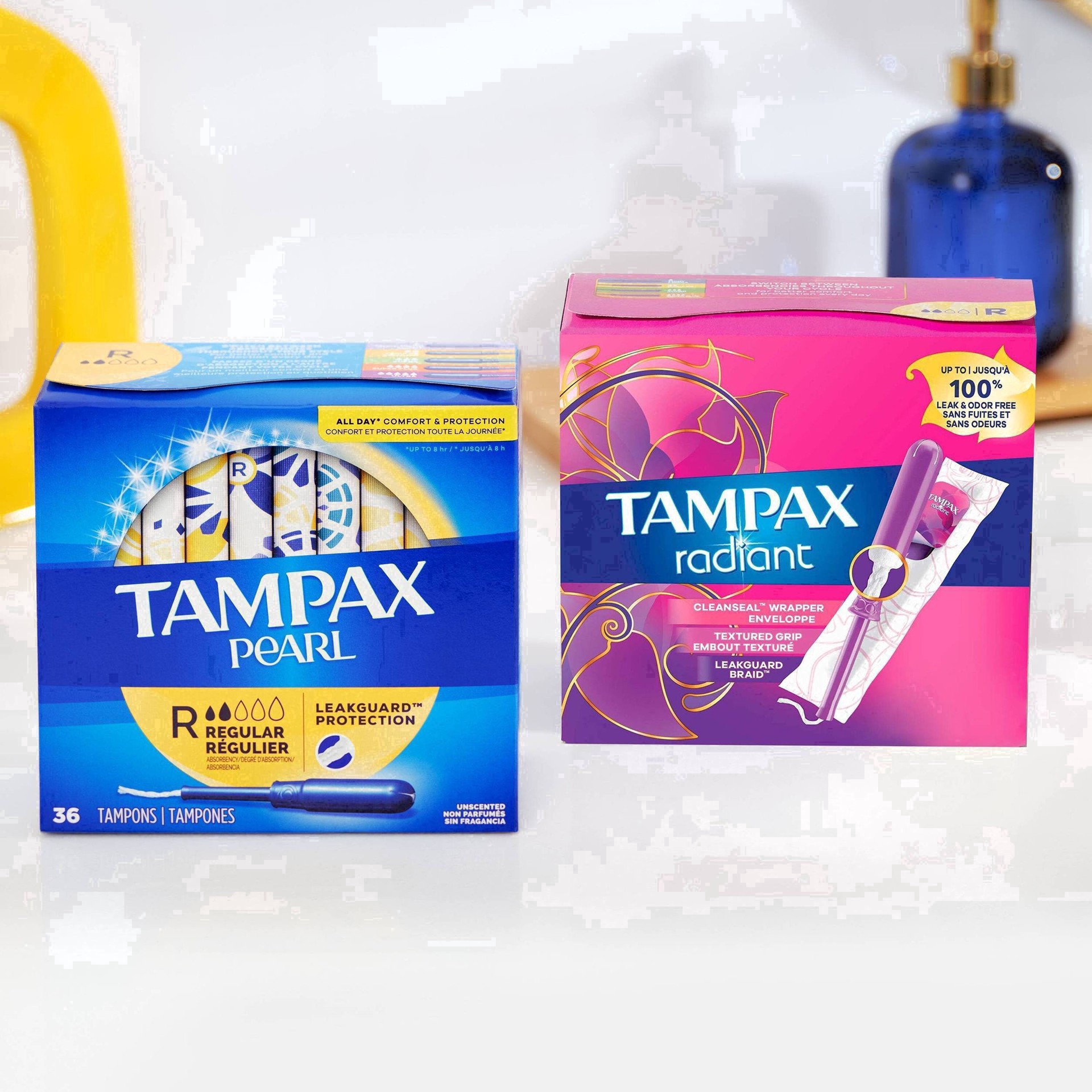 slide 26 of 110, Tampax Pearl Tampons Duo Pack, Regular/Super Absorbency with BPA-Free Plastic Applicator and LeakGuard Braid, Unscented, 34 Count, 34 ct