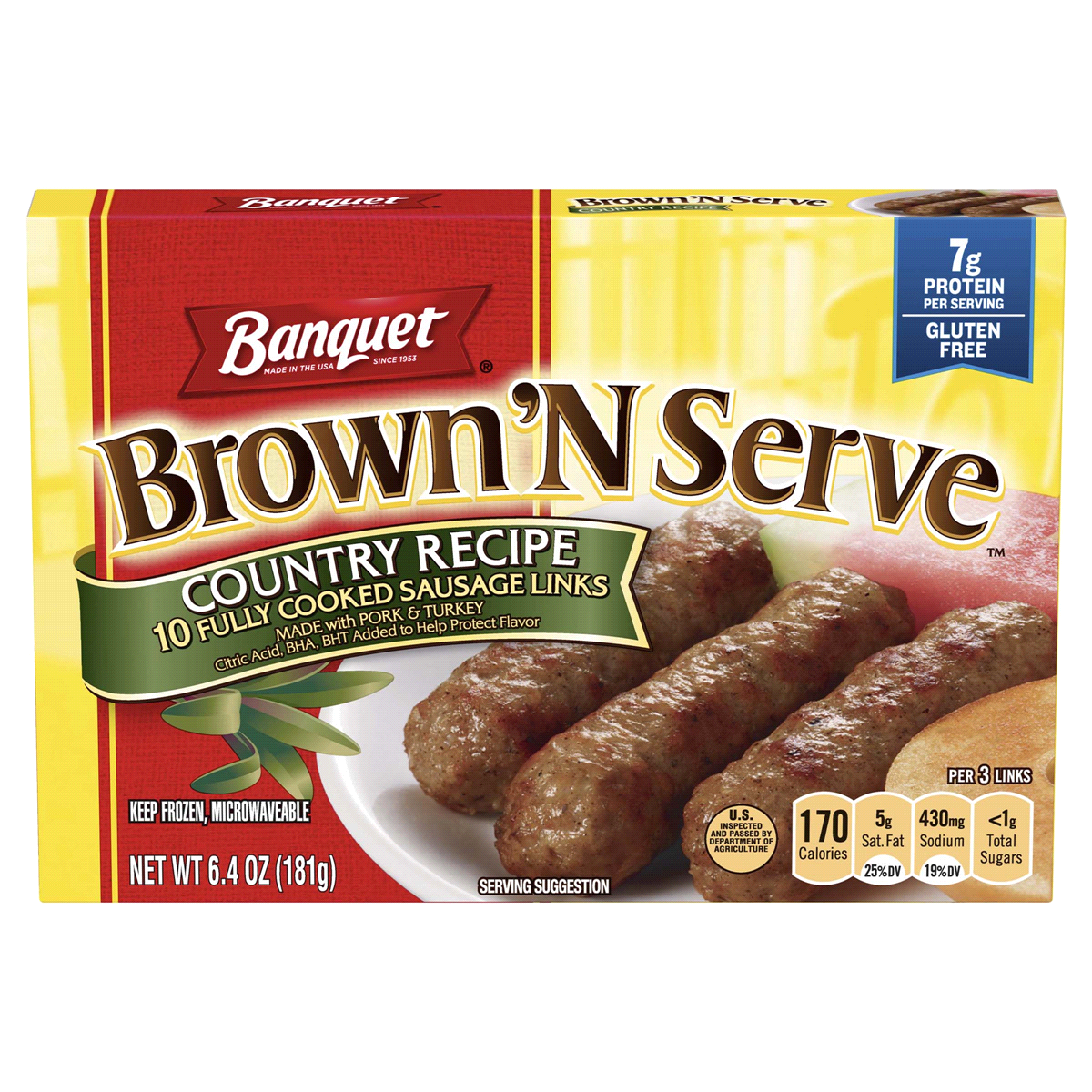 slide 1 of 1, Banquet Brown 'N Serve Country Recipe Sausage Links, 6.4 oz