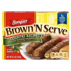 Banquet Brown ‘N Serve Country Recipe Fully Cooked Sausage Links, Frozen Meat, 10 Count, 6.4 OZ