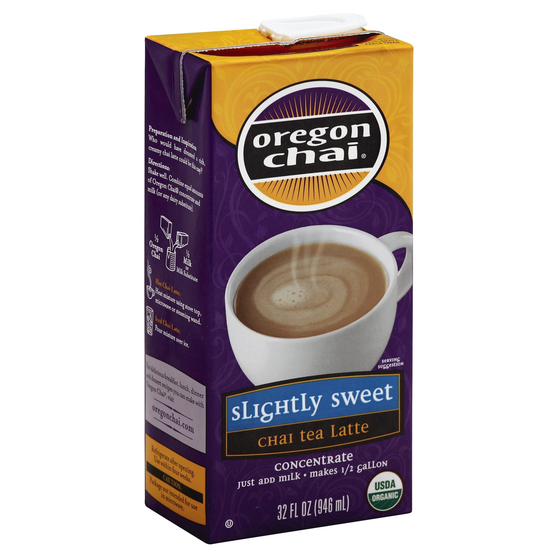 slide 1 of 4, Oregon Chai Chai Tea Latte, Concentrate, Slightly Sweet - 32 oz, 32 oz