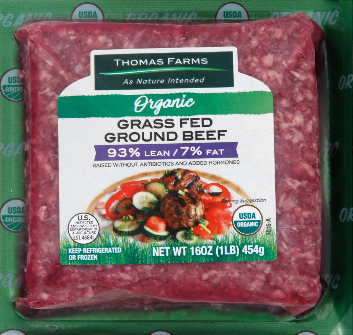 slide 2 of 6, Thomas Farms Organic Grass Fed 93% Lean / 7% Fat Ground Beef, 1 ct