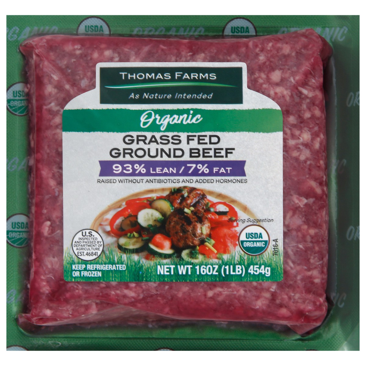 slide 5 of 6, Thomas Farms Organic Grass Fed 93% Lean / 7% Fat Ground Beef, 1 ct