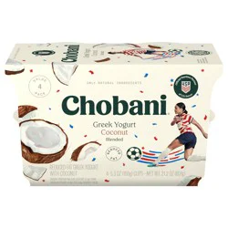 Chobani Yogurt, Greek, Low-Fat, Coconut, Blended, 4 Value Pack