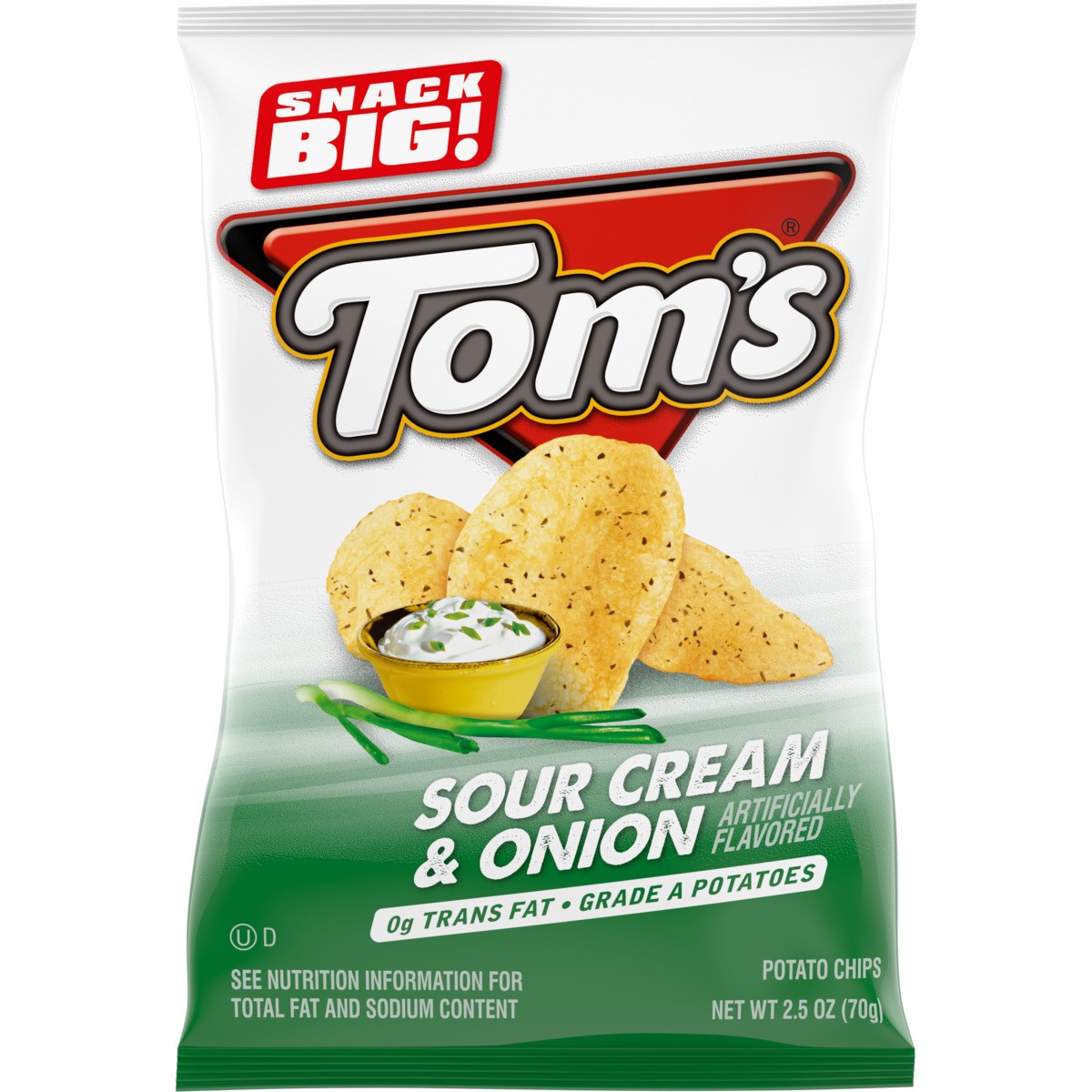 slide 1 of 5, Tom's Sour Cream and Onion Flavored Potato Chips, 2.500 oz