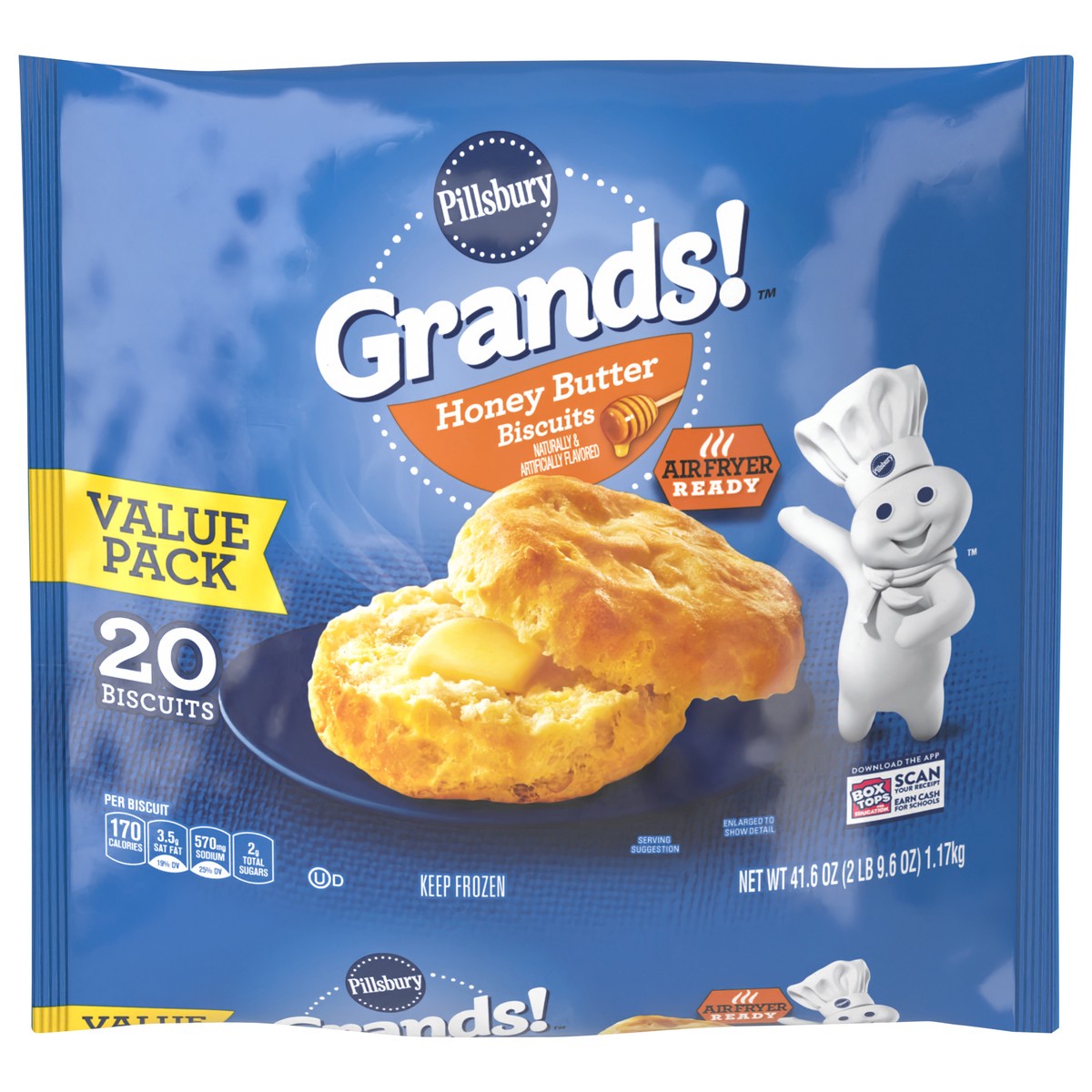 slide 1 of 11, Pillsbury Grands! Frozen Biscuits Value Pack, Honey Butter, 20 ct., 41.6 oz., 20 ct