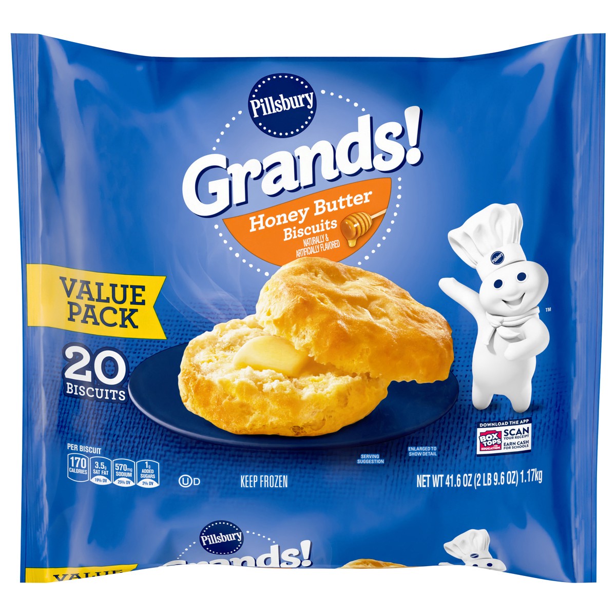 slide 1 of 11, Pillsbury Grands! Frozen Biscuits Value Pack, Honey Butter, 20 ct., 41.6 oz., 41.60 oz