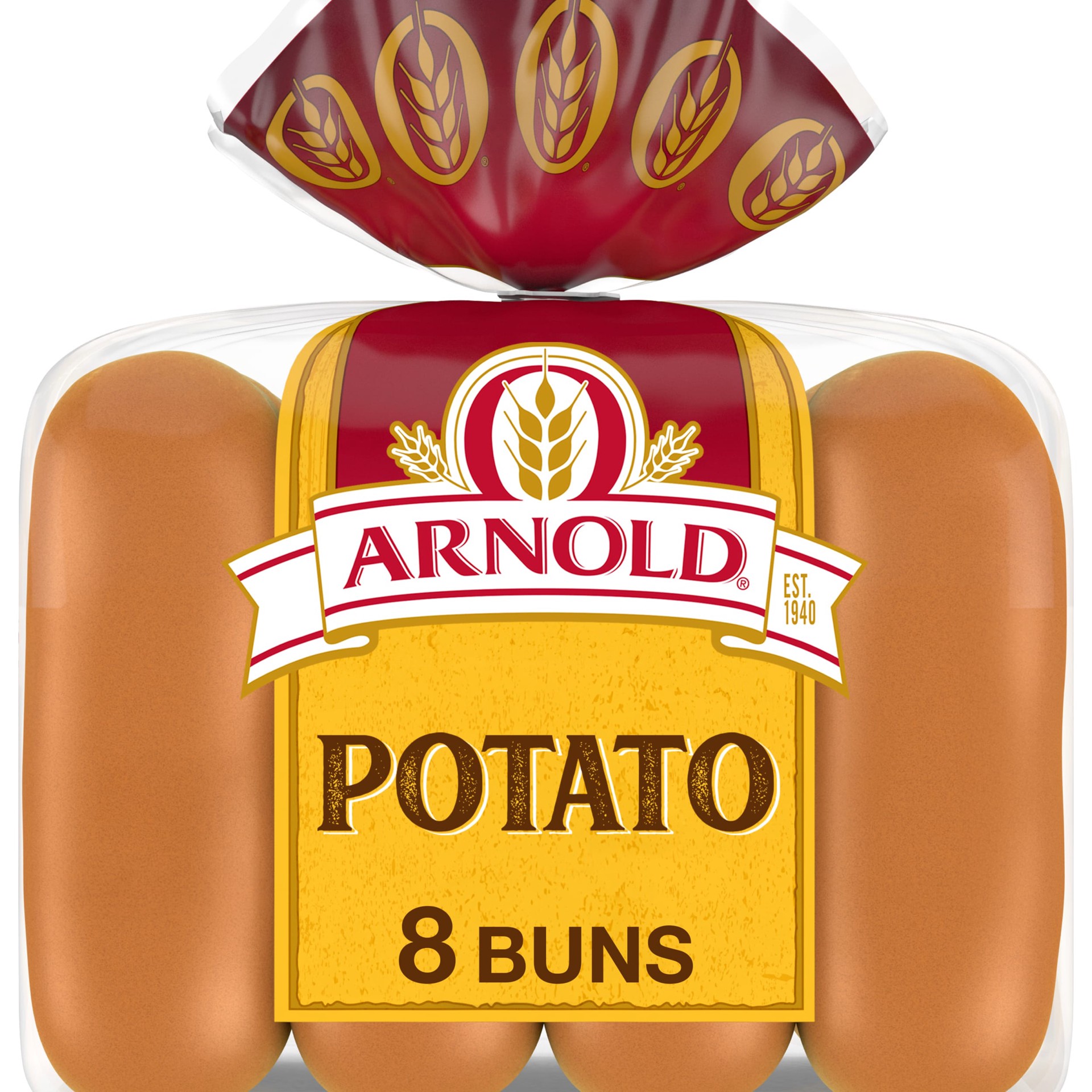 slide 1 of 5, Arnold Potato Buns, 8 count, Hot Dog Buns, 16 oz Bag, 8 ct