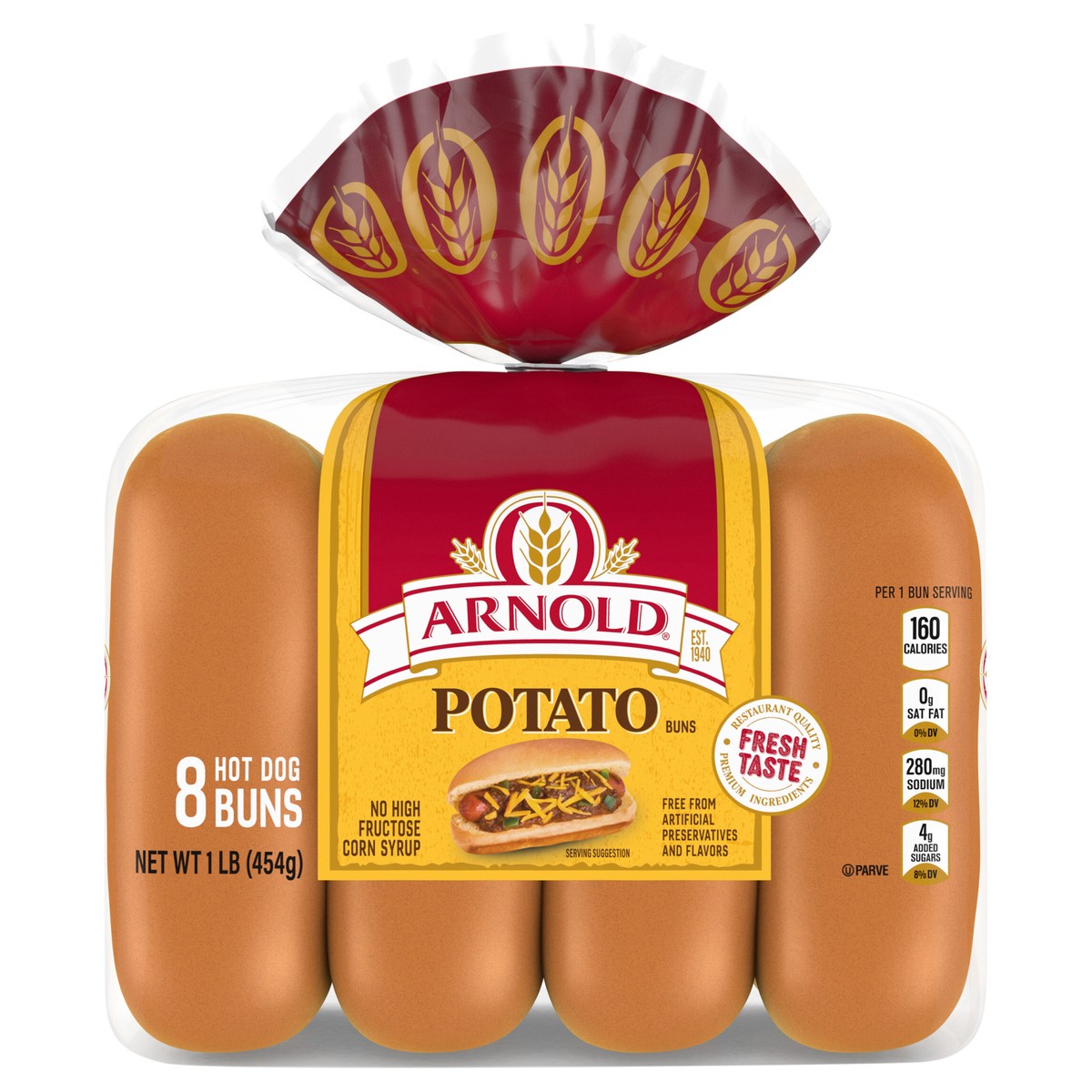 slide 1 of 5, Arnold Potato Buns, 8 count, 16 oz, 8 ct