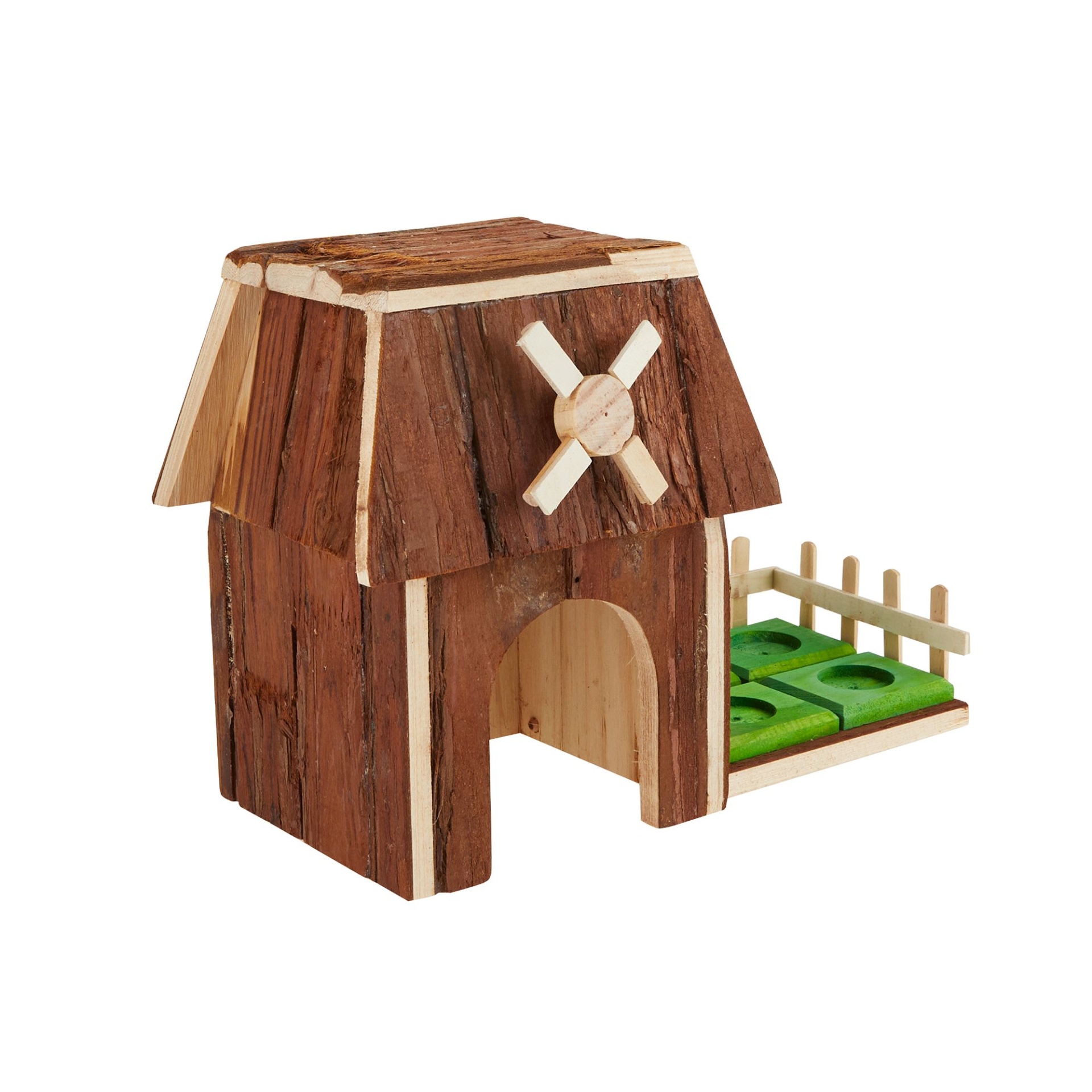 slide 1 of 1, Full Cheeks Small Pet Fir Wood Hideaway & Forage Windmill, 1 ct