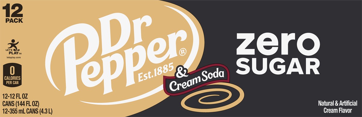 slide 6 of 7, Dr Pepper 12 Pack Zero Sugar Cream Soda 12-12 fl oz Can, 12 ct; 12 fl oz