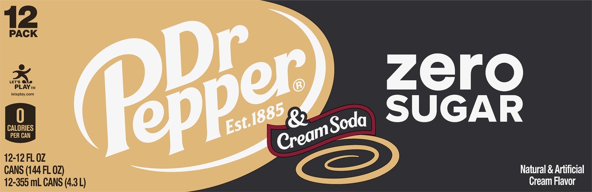 slide 7 of 7, Dr Pepper 12 Pack Zero Sugar Cream Soda 12-12 fl oz Can, 12 ct; 12 fl oz