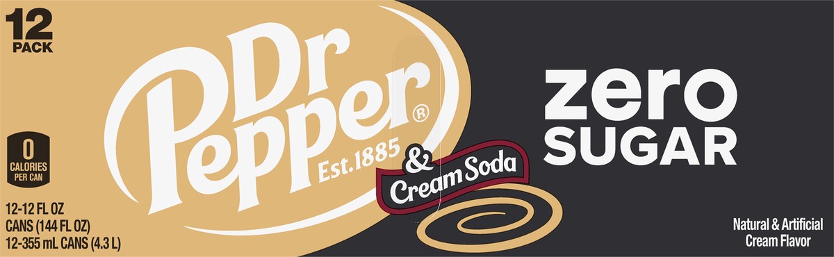 slide 2 of 7, Dr Pepper 12 Pack Zero Sugar Cream Soda 12-12 fl oz Can, 12 ct; 12 fl oz